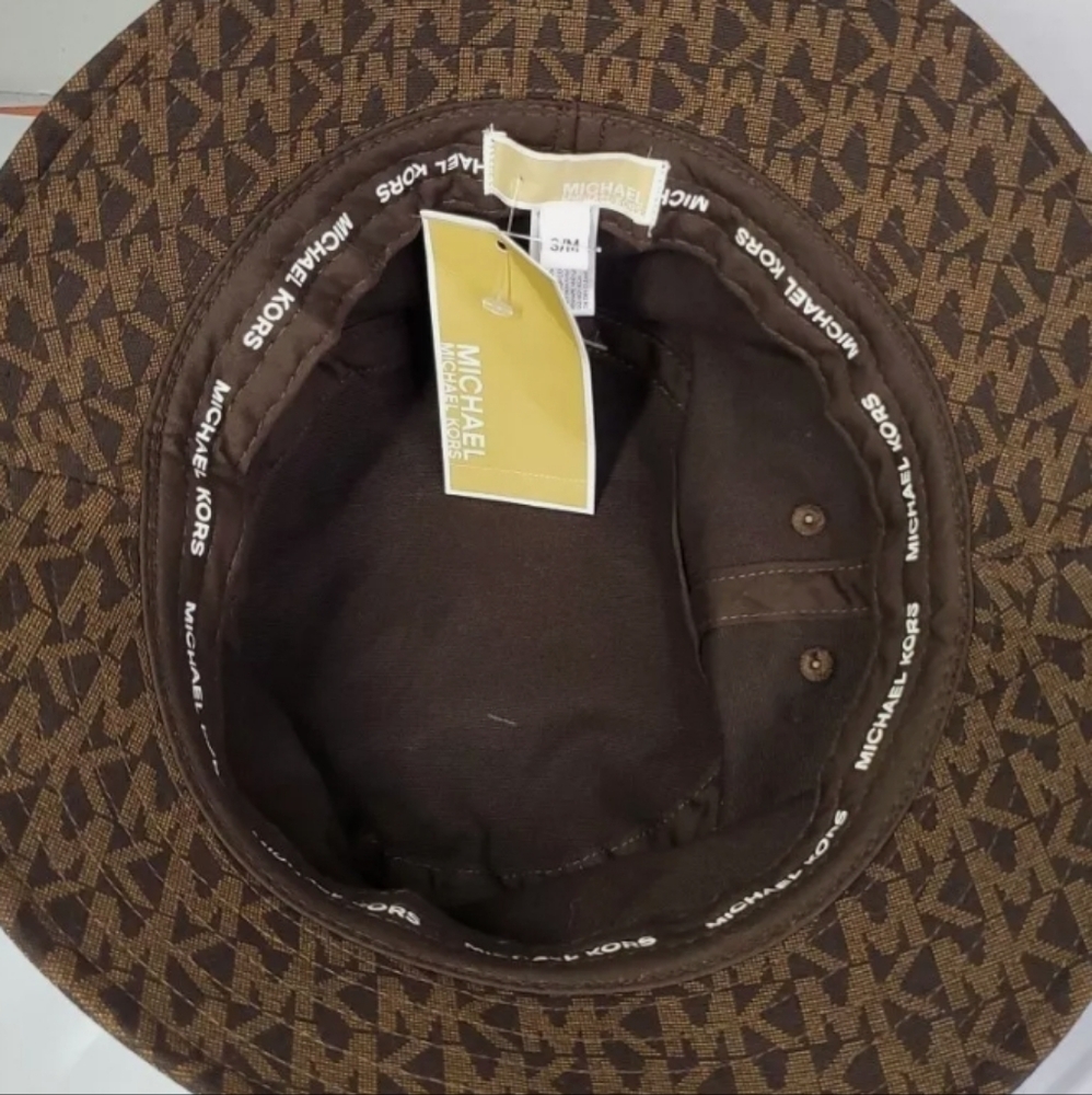 NEW MICHAEL KORS BUCKET HAT BROWN color W/MK LOGO SIZE M/L- Brown - Picture 3 of 3